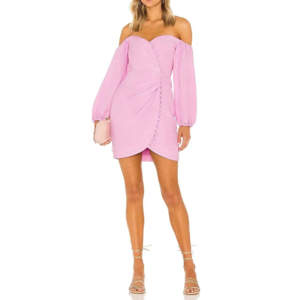 Significant Other Pop Pink Camilla Mini Dress Off Shoulder Ruched Back Size 6